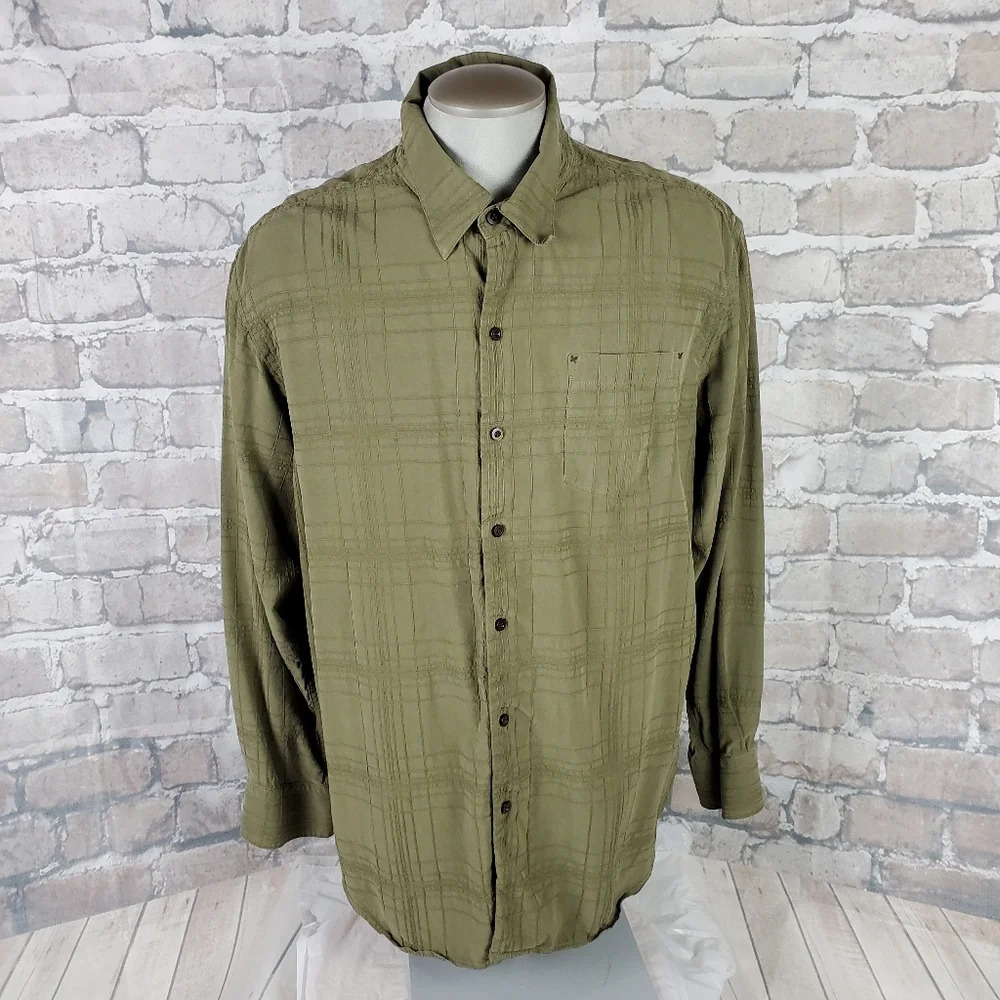 Tommy Bahama Shirt Olive Green Silk Button Front XLX